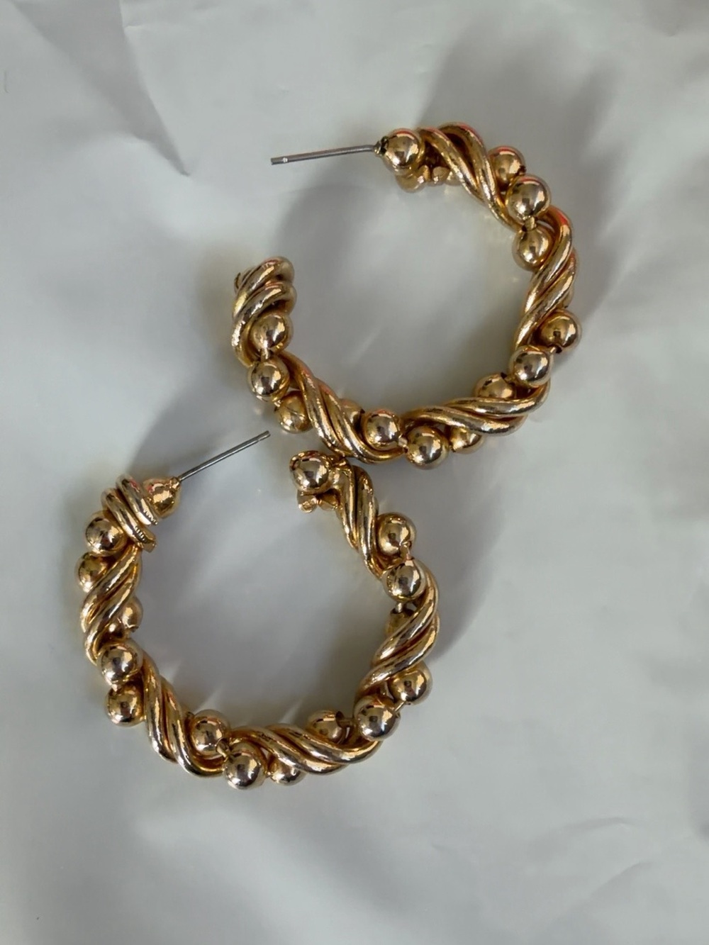 Gold-Tone Twisted Bead Hoop Earrings